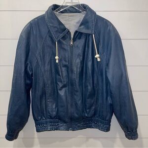 Bally Vintage Daytona Blue Leather Jacket Mens Size 42